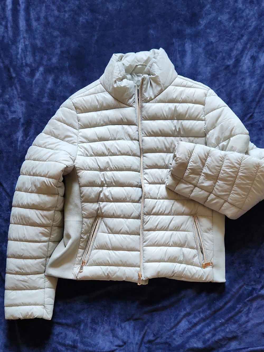 Light Cream Quilted Puffer Jacket for Women